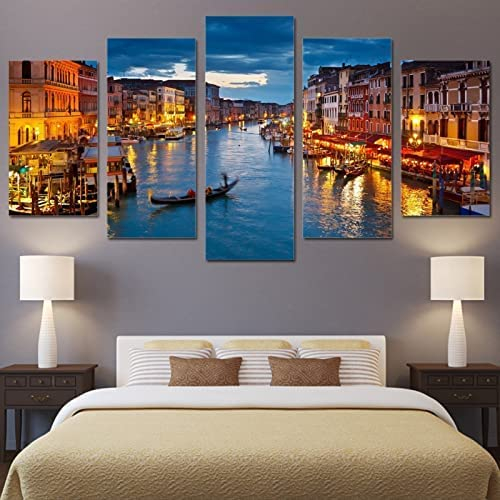 Wandkunst Leinwanddrucke 5 Stück Leinwand Bilder Moderne Wandbilder Wohnzimmer Wohnkultur Modulare Bilder 5 Teiliges Wandbild Venedig-Wasserstadtboot Poster Malerei Kunstwerk (Xl/Ohne Rahm -8E5V-X5D