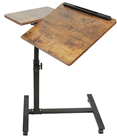 HUOLE Table Ordinateur Portable Réglable en Hauteur, Roulette, Bureau Debout Mobile, Computer Desk, 60 x 34.5 x 58/90cm, Jaune Cerise