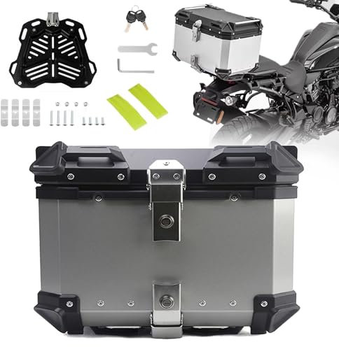 Top Case Motorrad Helmkoffer, Motorradkoffer Rollerkoffer, 28/36/45/55/65/80/100L,Aluminium Motorrad Koffer Kofferraum Heckbox Für Roller,Mofa(Silber,28L)