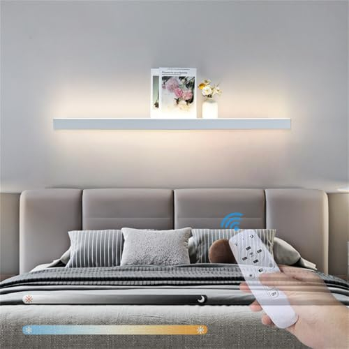 GZZBMY Dimmbare LED Wandleuchte mit Fernbedienung Moderne Lange Streifen Wandlampe Acryl Aluminium Wandbeleuchtung Innen Wandlampen Schlafzimmer Wohnzimmer Hintergrund Dekoration (Weiß,60cm)