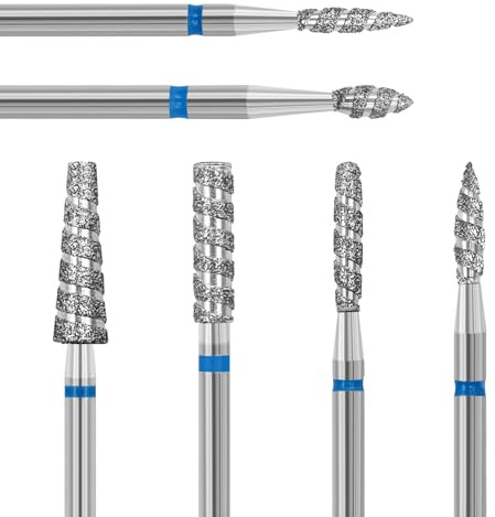 ANRUI Punte Fresa Unghie, 6 Pezzi Punta Fresa Cuticole Diamante con Scanalature Spiralate, 3/32 Pollici Punta Fresa Unghie per La Preparazione delle Unghie, Rimuovere Cuticole e Pelle Morta, Media