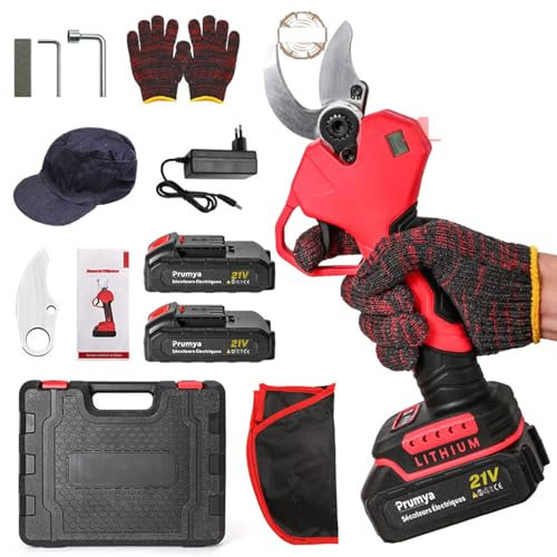 Tijeras de Podar Electricas, 40 mm Tijeras de Podar Bateria, Tijeras de Podar con 2x7500mAh Baterias, 1000W, LCD Display, Motor Brushless, Podadora Electrica Bateria para Árboles, Jardinería (40 MM)