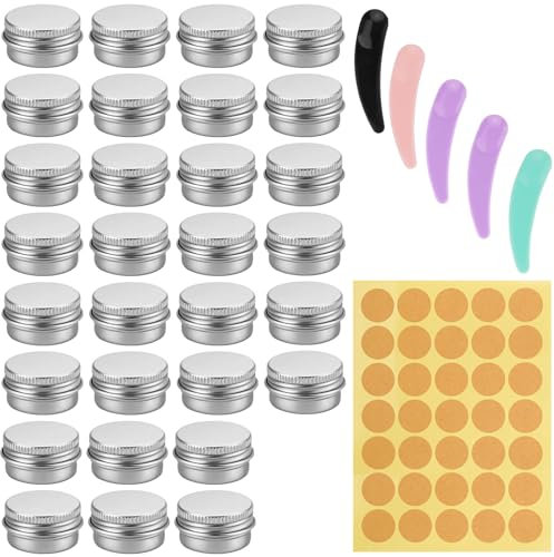 Sebudion 30Pcs 5ml Aluminum Cosmetic Pots with Leak-Proof Screw Lids,Travel Sample Containers,Portable Mini Storage Jars for Lip Balm, Creams and Makeup