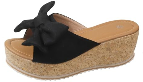 Generisch Zapatos festivos sandalias de plataforma para mujer con tacón de cuña, pantuflas, llevar una parte inferior plana con lazo zapatos descalzos mujer interior, Negro , 41 EU