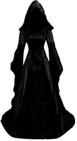 Faynore Costume da vampiro da donna con cappuccio, in velluto, medievale, per carnevale, gotico, rinascimentale, abbigliamento medievale, da donna, vestito vittoriano (nero, XL)