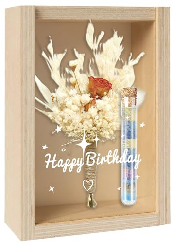 Geldgeschenk Geburtstag, Geburtstaggeschenke, Happy Birthday Geschenkbox inklusive Getrocknete Blume, Geburtstagsgeschenk aus Holz, Kreative Geldgeschenke für Frauen & Männer