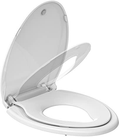 Elongated Toilet Seat with Toddler Seat, PP Safe Material, 2 in 1 Toilet Seat for Family Built-in Baby Seat Removable, 19 in,Soft Close + Easy Clean(White)