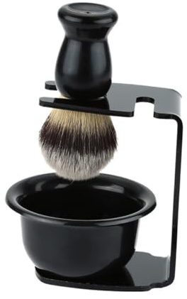 LALADEFIEE Set Pennello da Barba Uomo Setole di Tasso, Supporto in Plastica Nero Leggero e Facile da Riporre, per Uso Domestico