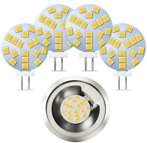 Amztour 4 Pièces Ampoule G4 LED 2W Équivalent Ampoule Halogène 20W AC/DC10-30V 250LM, Blanc Chaud 2700K G4 Ampoule Ronde LED pour Lumière d'armoire, Éclairage Encastré Non-Dimmable