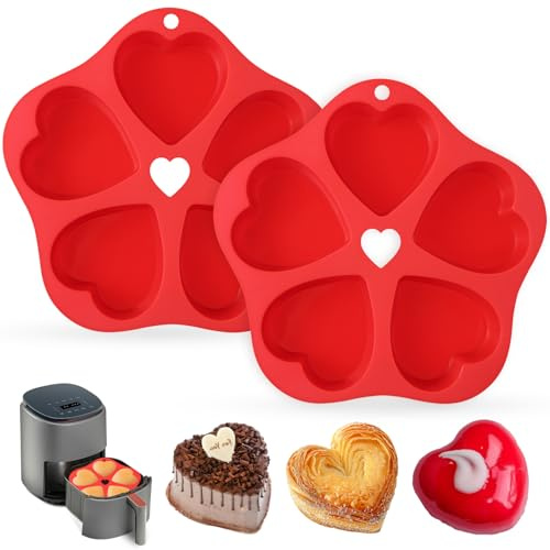 BMSQOFD 2 pcs Silicone Air Fryer Muffin Pan Heart Cups for Oven Baking, Egg Bite Mold Muffin Tins Cup Cake Pan Tray for Air Fryer Basket Liners Accessories Baking Muffin Cakes Pudding Pancake YT-W1
