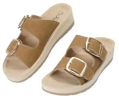 JOMIX Sandalias con Plataforma Mujer Verano Palas con Doble Hebilla para Playa y Casa Zapatillas Cómodas Cuña Ligeras