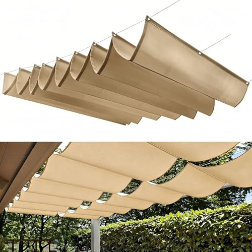 Retráctil Ondulada Toldo Vela 200 x 400 cm Impermeable Toldos Protección UV Forma de U Tela para Sombras Corredizas Pabellón Toldo de Pérgola Retráctil para Jardín, Caqui