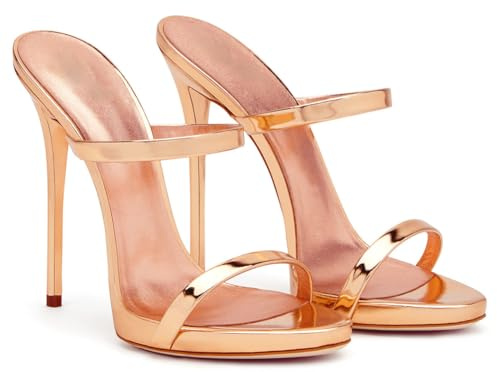 Mules Sexy con Tacco Alto da Donna, Sandali Aperti in Punta Stiletti Slip-On, Scarpe Eleganti con Cinturini per Feste Serate ed Occasioni Formali,Rose gold,41 EU