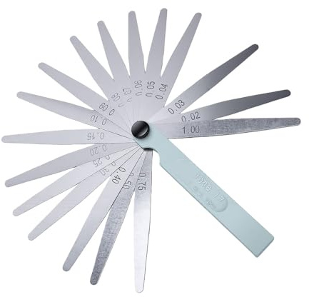 Jectse Galga de Espesores, 17 Cuchillas de Acero Inoxidable, Herramienta de Medición de Espacios Métricos de 0,02-1,00mm para Ancho de Espesor de Espacios Automotrices