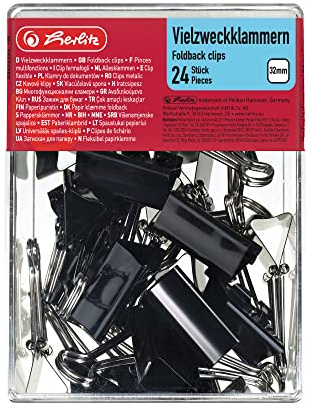 Herlitz 10411155 Klämmor, 24 stycken, Svart