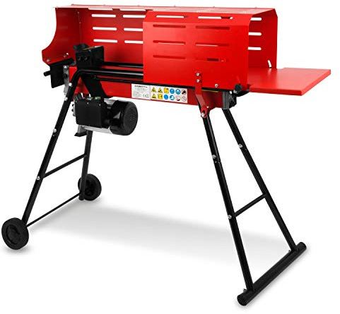 EBERTH Holzspalter Brennholzspalter Hydraulikspalter Elektrisch 2200W, mit Unterbau, 7t Spaltkraft und Käfig, max. bis 52cm Holzlänge und 25cm Durchmesser, Transporträder, 230V, Liegend