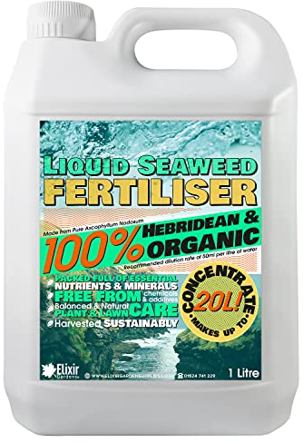 Elixir Gardens | Organic Hebridean Liquid Seaweed Fertiliser | Multi-Purpose Plant Feed Concentrate & Stimulant | Lawn & Turf Care/Green-Up | Soil Enrichment and Root Booster | 1 Litre Bottle