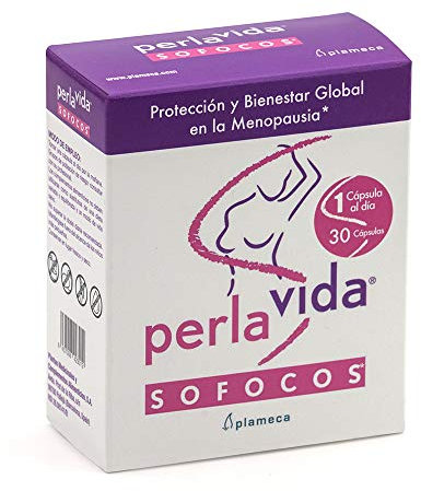 PLAMECA Perlavida Sofocos Menopausia, Isoflavonas, Salvia, Soja, Vitamina E, Pasiflora y Cola de Caballo, 30 Cápsulas