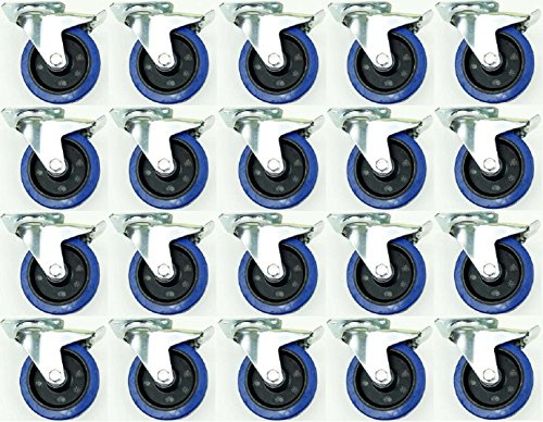 20 Stück 125mm Blue Wheels Lenkrollen mit Feststellbremse/Bremse FS Transportrollen Blau 200kg / Rad - INDUSTRIEQALITÄT (20x Brems)
