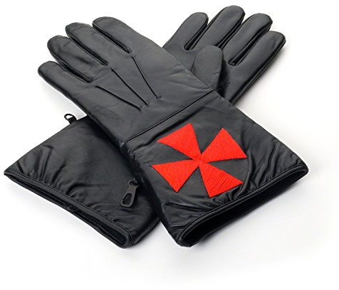 THE MASONIC COLLECTION Schwarze Tempelritter Lederhandschuhe – mit rotem Kreuz-Symbol – ideales Freimaurer-Geschenk für Männer, Schwarz , L