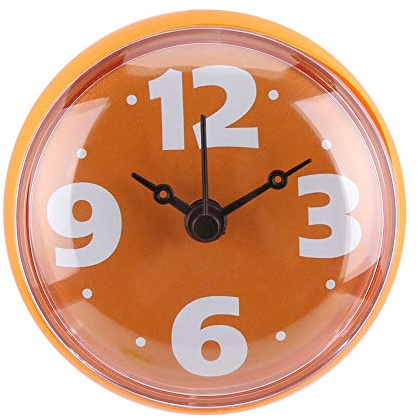 Zerodis Water Resistant Suction Wanduhr Badezimmer Uhr Mini wasserdichte Uhr mit ruhigen Sweep Movement Fenster Spiegel Bad Dusche Badezimmer Zubehör (Orange)