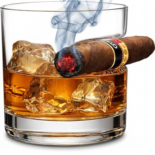 Godinger Gifts for Men, Cigar Whiskey Glass, Old Fashioned Whiskey Glasses With Indented Cigar Rest, Gifts for Dad