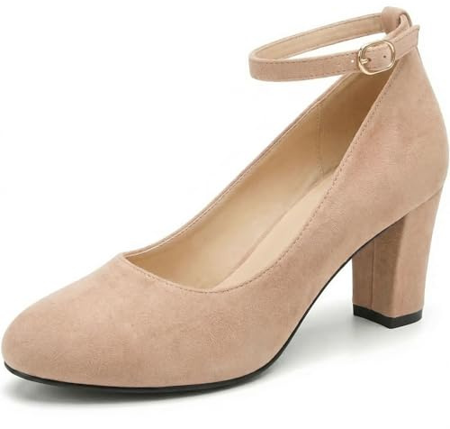 Womens Ladies Block Heel Ankle Strap Work Court Evening Dress Girls Shoes Pumps UK Size 3-12