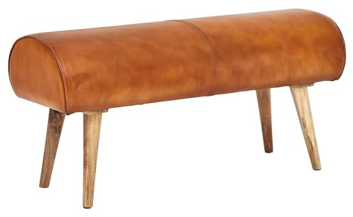 FineBuy Turnbock Sitzbank 100x40x53 cm Echtleder Braun, Mangoholz | Lederhocker im Retro Sportdesign mit Holzbeinen, Springbock Garderobenbank, Sitzhocker handgefertigt