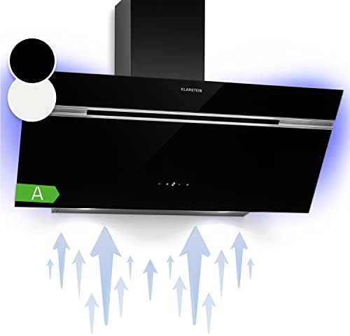 Klarstein Alina 90 Angled Cooker Hood - 600m³/h Air Flow, Touch Panel, LED Backlighting, Quiet 63dB, Energy Class A, 90cm Extractor Hood, Black