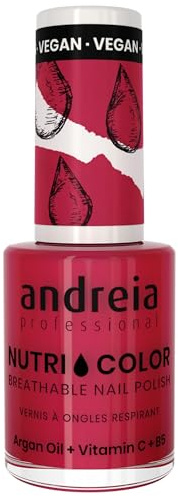 Andreia Professional NutriColor Atmungsaktiver Nagellack - Veganer und Tierversuchsfreier - Nagelkunst Nagellack mit langanhaltendem Glanz-Finish - Farbe NC22 Pink Cherry - 10,5 ml