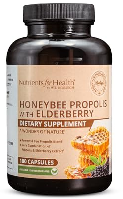 Rawleigh Honeybee Propolis & Elderberry 180 Vegetarian Capsules - 1000mg Immunity & Allergy Support Supplement, Natural Bioflavonoid Complex with Honey, 3 Months Supply
