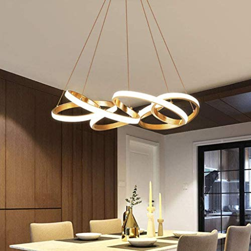 LED Pendelleuchte Einfache Schlafzimmer Deckenlampe Gold Hängeleuchte 78W Dimmbar Mit Fernbedienung Metall Acryl Pendellampe Wohnzimmer Küche Esstisch Kronleuchte Höhenverstellbar Hängeleuchte 65CM