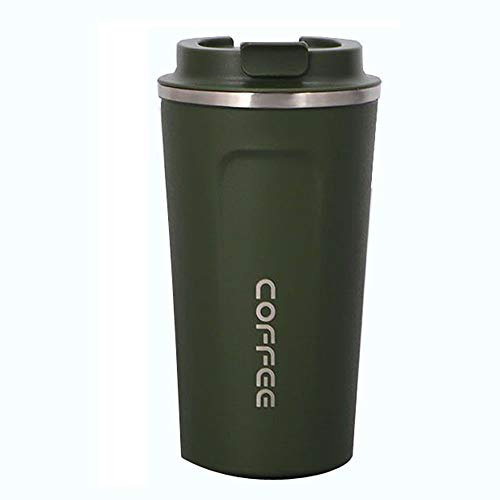 Gteller Tasse de voyage en acier inoxydable, gobelet isotherme à double paroi en acier inoxydable avec couvercle (olive, 500 ml)