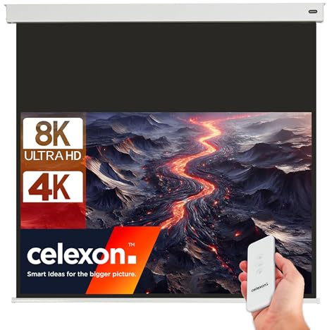 celexon Professional Plus V2.0 Akku-Batterie-Leinwand 145 | 320x180 cm 16:9 | elektrisch betriebene 8K, Full-HD Beamer-Leinwand mit Kabel zum Aufladen, inkl. Fernbedienung | zur Decken- & Wandmontage