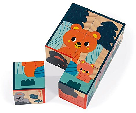 Janod - Puzzle Bambini Cubi in Legno Animali - Gioco Educativo Prima Infanzia - Osservazione e Coordinamento - Collaborazione WWF- Certificato FSC - Da 1 Anno in Su, J08622
