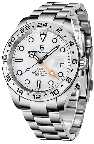 Pagani Design Uhren Herren GMT Automatik Automatik Mechanisch Analog Saphir Sport Wasserdicht Leuchtend Handgelenk Uhr (Weiß)