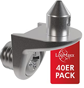 LouMaxx Reggipiano Angolare con Perno e Vite | Set di 40 Reggi Mensola| Reggipiano Armadio 5mm | Reggipiano a Vite in Zama Nichelato