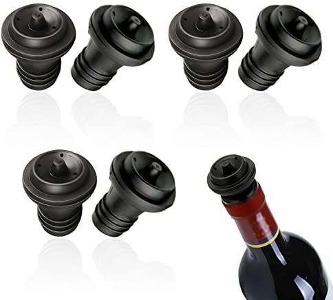 VIKSAUN 6 pezzi Tappo per bottiglie di vino Tappo per Vino Riutilizzabile, Tappo per Bottiglia, Tappi per Il Vuoto, Conservatori di Vino Riutilizzabili, Tappi per Vino Keep Fresh (Nero)