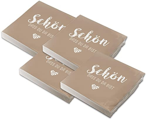 itenga Servietten Schön dass du da bist 30 x 30cm 3-lagig 80 Stück für Kommunion Konfirmation Hochzeit Taufe und andere Feiern (latte macchiato)