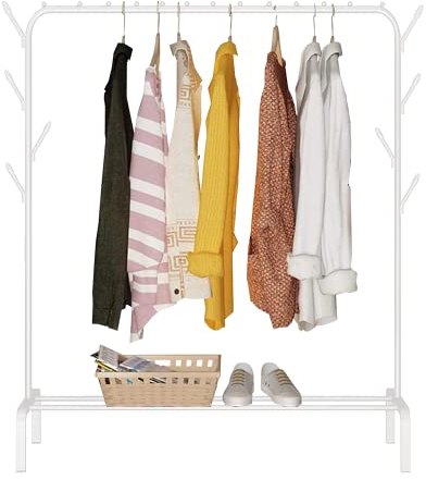 edihome, Clothes Rail, Rack for Bedroom, 118 x 148 x 39 cm, Heavy Duty, Metallic, with Shoe Holder, for Hanging Clothes, Skirts, Shirts, Trousers (White)