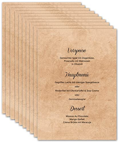 Menükarten Hochzeit zum Bedrucken DIN A5 - Blanko Speisekarten Getränkekarten individuell anpassbar für verschiedene Anlässe (Vintage, 10x Stück)