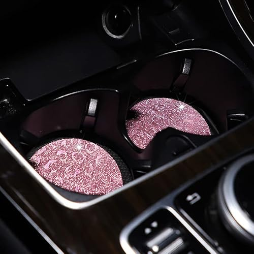 2 Stück Bling Auto Untersetzer Getränkehalter,Leopard Kristall Glitzer Glänzende Silikon Anti-Rutsch Untersetzer Universal-Autotassenhalter Dosenhalter Bling Kristall Auto Innere Zubehör Rosa