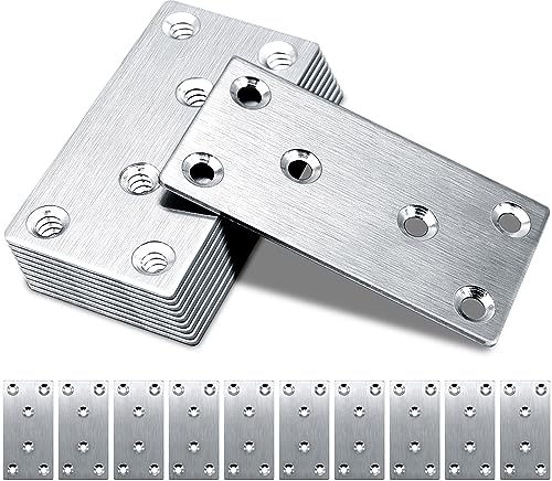 Gorffy 10 staffe piatte per legno, 80 × 40 × 1,75 mm, staffe di giunzione piatte, resistenti, piastre di rammendo in acciaio inox per connettore, staffe metalliche per fissaggio in legno
