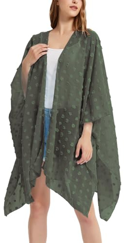 CuteSwan Women's Beach Long Swimwear Cover Up Swiss Dot Chiffon Kimono Cardigan Swimsuit