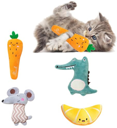 Yuqilin 4 Stück Katzenminze Spielzeug Set Plüsch Kitten Spielzeug Schön Katzenspielzeug mit Katzenminze Kissen Interaktive Natürlich Catnip Toy Cat Toys für Katzen Spielen und Kauen