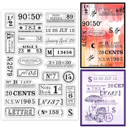INFUNLY Vintage-Nummern-Stempel Für Scrapbooking 6.3x4.3 Retro-Flugticket-Poststempel Gummistempel Wiederverwendbar Transparente Stempel Für Karten Foto Tagebuch Album Basteln Dekoration
