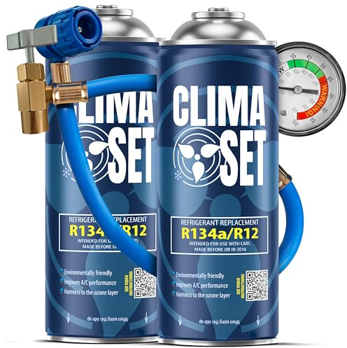 ClimaSet R134a kältemittel Ersatzgas - Kühlmittel Klima Auto - Gasflasche 2x170 g Auto Klimaanlage Nachfüllset - Wohnmobil - Klimaanlage schlauch - Manometer Klimaanlage - ECO