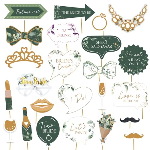 27 Pieces Botanical Hen Party Team Bride Photo Booth Props Sage Green Bridal Shower to Be Decoration Selfie Prop Kit Party Supplies Wedding Bachelorette