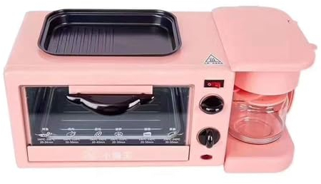 ZYJIX Estación para Hacer Desayuno 3 En 1: Máquina Multifunción con Mini Tostadora, Horno Eléctrico, Sartén Y Sandwichera De Huevo para Desayunos(Color:Rosa)