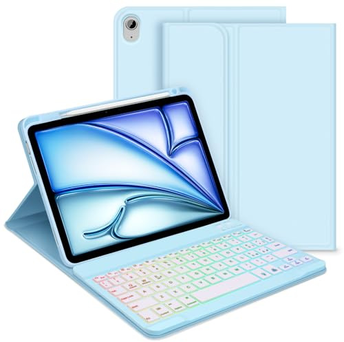 GOOJODOQ Tastiera Custodia per iPad Air 6 Generazione 11 M2 2024, Italiano QWERTY Tastiera Retroilluminata Staccabile e Custodia per iPad Air 6 Generazione 11 / Air 5/ Air 4 Generazione 10.9, Blu